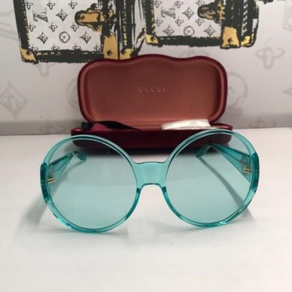 New Authentic Gucci GG0954S 001 Prestige Light Blue Oversized Round Sunglasses\